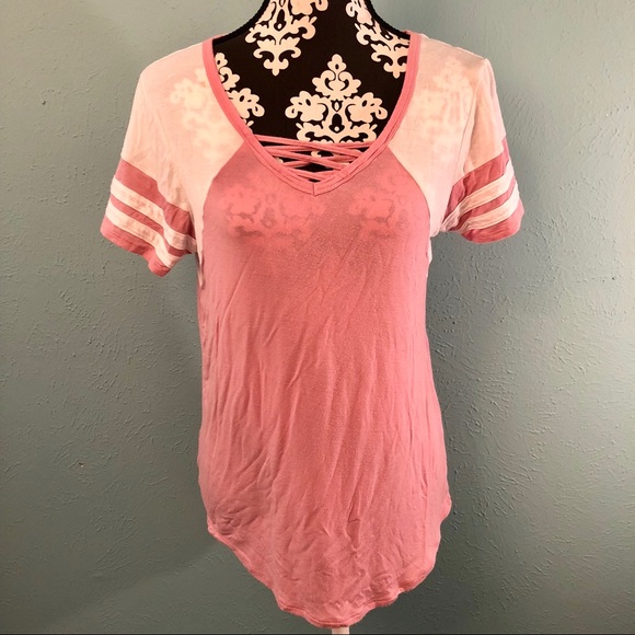 Tops - 🌟 Strappy front v neck baseball t shirt tunic